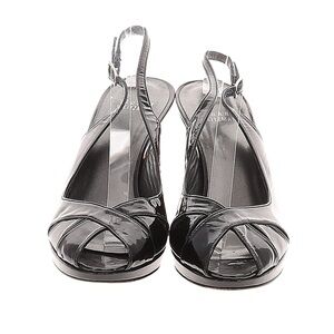 Stuart Weitzman Black Patent Leather Slingback Heels 8 Sandals Shoes Peep Toe